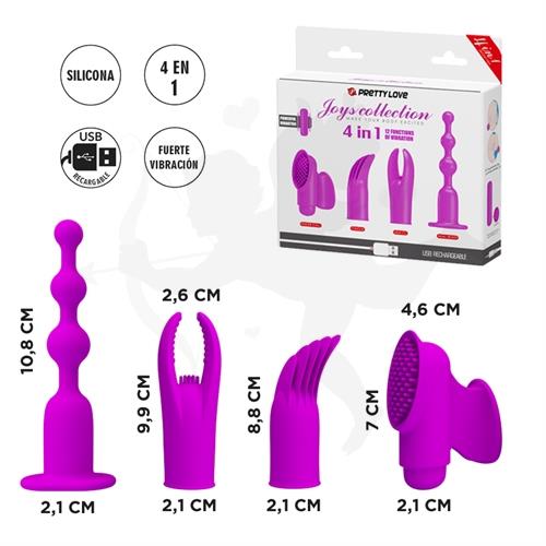 Vibrador con 12 funciones de vibración, 4 estilos diferentes de funda de silicona con recarga USB